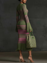 Retro Irregular Striped Tassel Knitted Midi Dress
